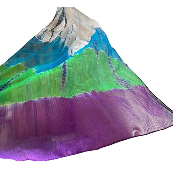 Vintage Peace of Cake Tie Dye Sheer Rectangle Neck Scarf Purple Green Blue - Picture 3 of 8